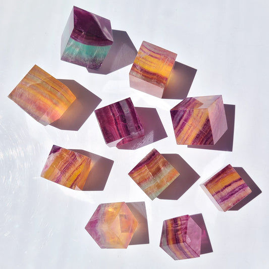 Candy Fluorite cube - high grade rainbow fluorite